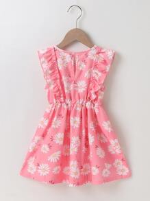 SHEIN Toddler Girls Floral Ruffle Trim Swing Dress