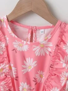 SHEIN Toddler Girls Floral Ruffle Trim Swing Dress