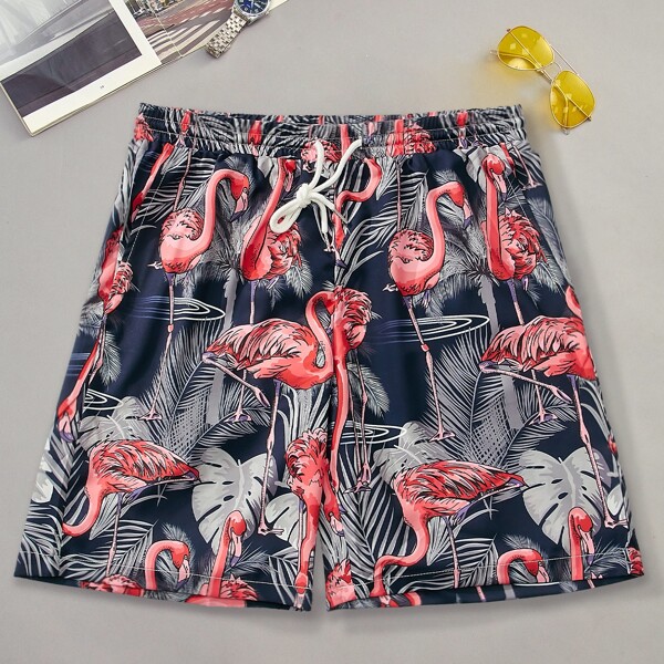 

Men Tropical And Flamingo Print Shorts, Multicolor