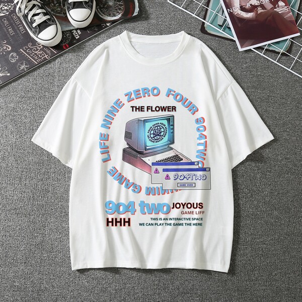 

Men Computer And Slogan Graphic Tee, White
