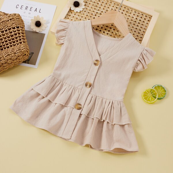 

Toddler Girls Button Front Layered Ruffle Blouse, Apricot