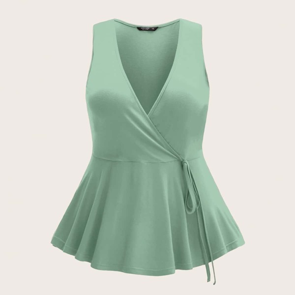 

Plus Tie Side Ruffle Hem Tank Top, Mint green