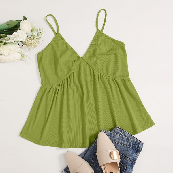 

Plus Solid Ribbed Cami Top, Olive green