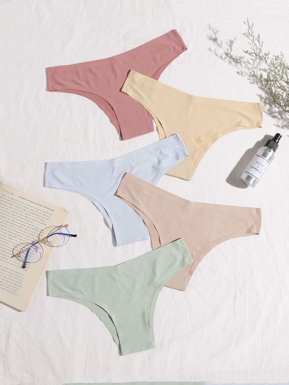 طقم لباس داخلي غير مرئي بلون موحد 5 قطع