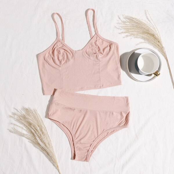 

Rib Longline Lingerie Set, Baby pink