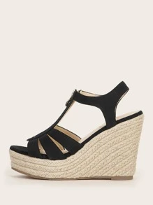 Sandalias cuñas de alpargata con cremallera delantera - Negro - Ver 1