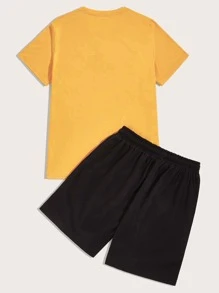 Claim Dot Men Letter Graphic Tee & Track Shorts - Multicolor - View 2