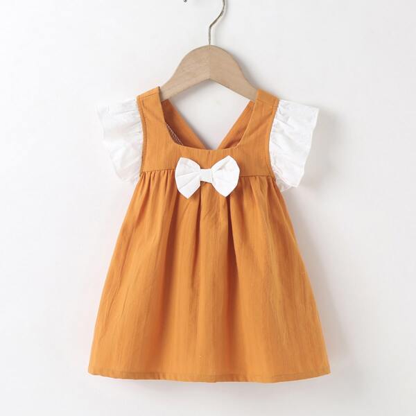 

Baby Girl Bow Front Ruffle Cuff Dress, Mustard yellow