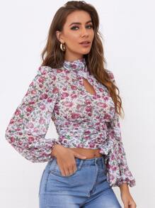 SHEIN Blusas Botón Floral Elegante - Multicolor - Ver 4