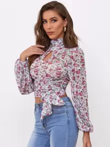 SHEIN Blusas Botón Floral Elegante - Multicolor - Ver 5