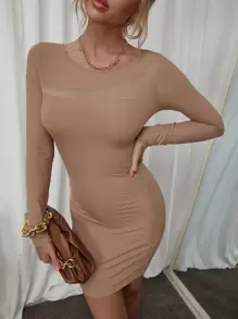 Vestido ajustado con malla transparente - Albaricoque - Ver 3
