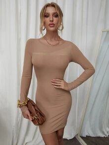 Vestido ajustado con malla transparente - Albaricoque - Ver 5