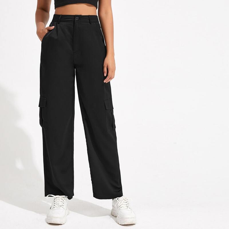 

High Waist Cargo Pants, Black