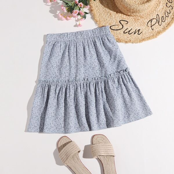 

Ditsy Floral Ruffle Hem Skirt, Dusty blue