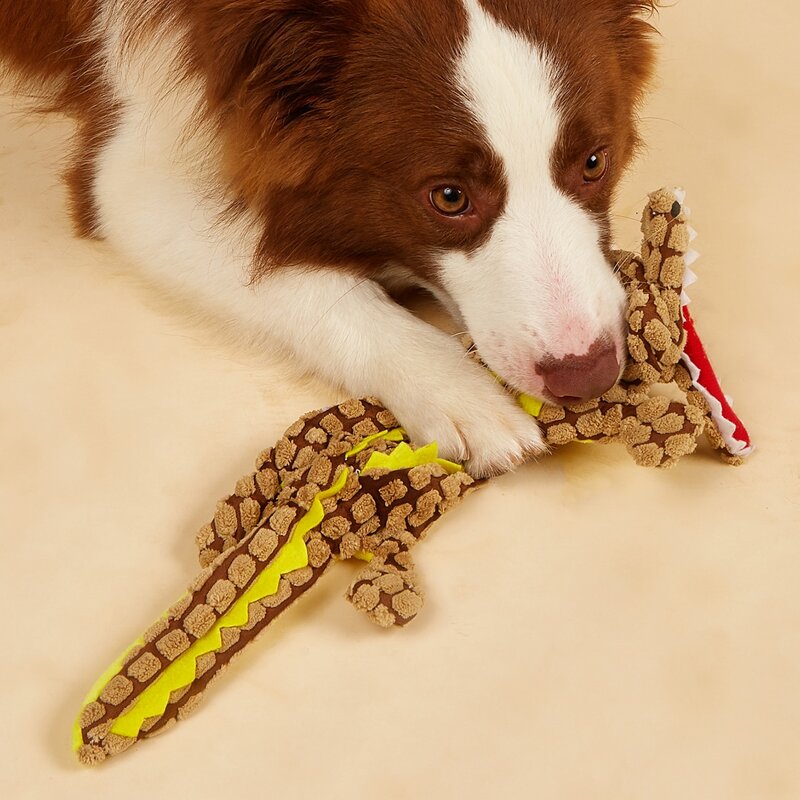 

1pc Crocodile Shaped Pet Plush Toy, Brown