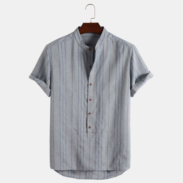 

Men Button Front Striped Shirt, Grey