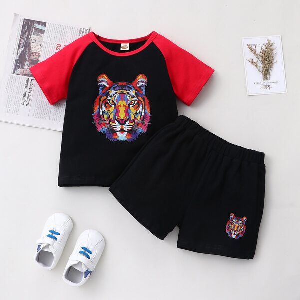 

Toddler Boys Tiger Print Tee With Track Shorts, Black