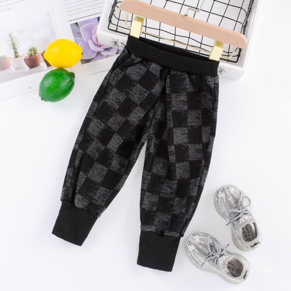 

Toddler Boys Gingham Print Sweatpants, Black