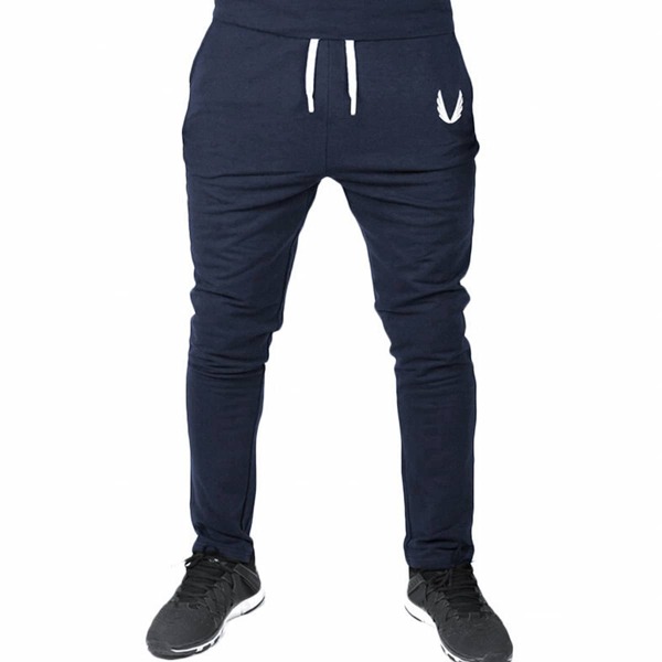 

Men Embroidered Detail Drawstring Waist Pants, Navy blue