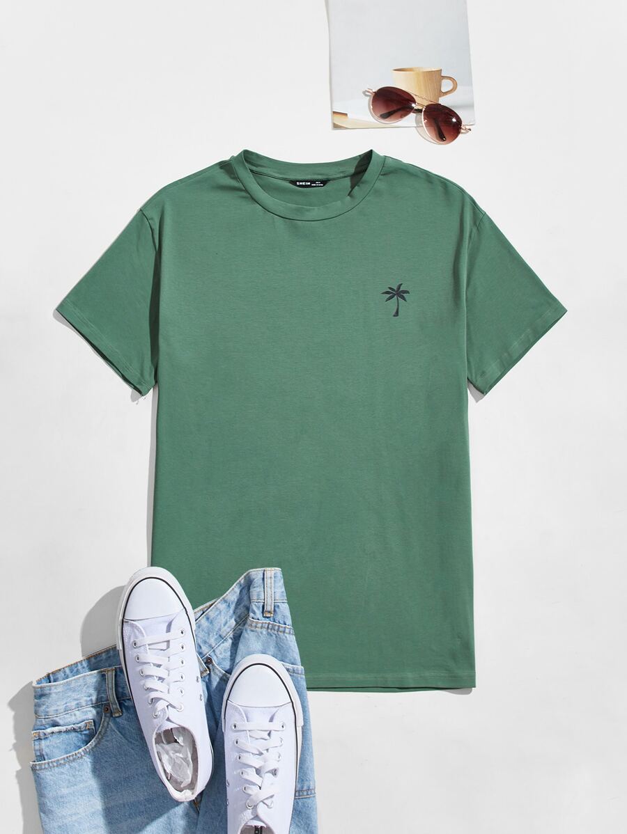 Manfinity Men Coconut Tree Print Tee - Green - View 1