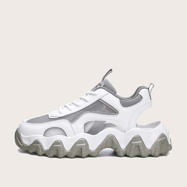

Men Mesh Panel Lace-Up Front Sneakers, Grey