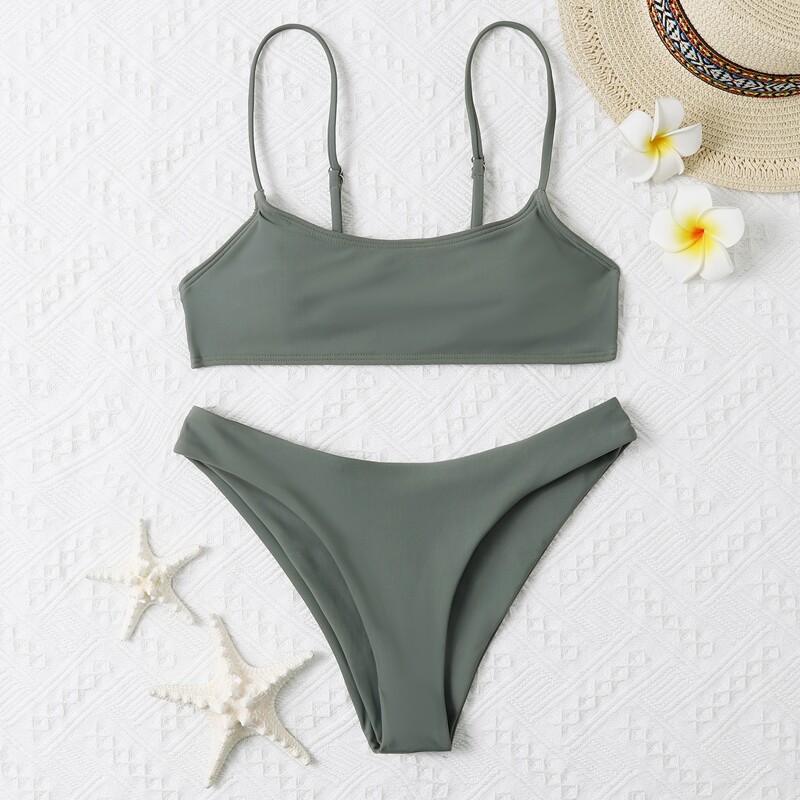 

Thin Strap Bikini Swimsuit, Army green