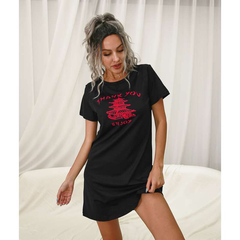 

Slogan And Graphic Print Tee Dress, Black