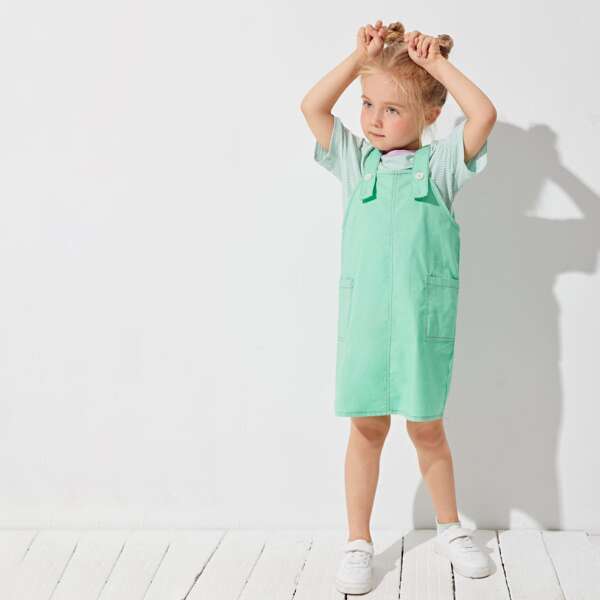 

Toddler Girls Pocket Front Overall Dress Without Top, Mint green