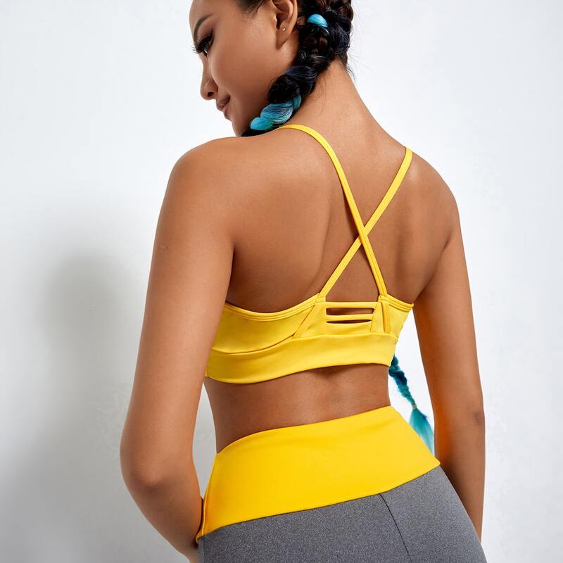 

Solid Criss Cross Back Sports Bra, Yellow