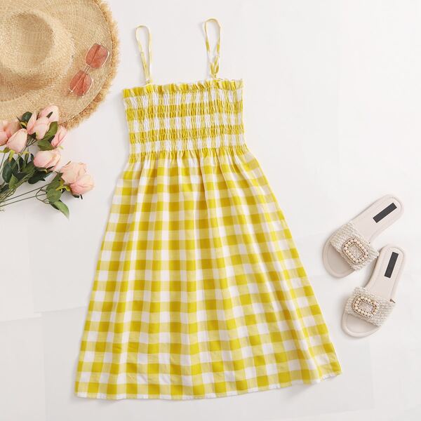 

Gingham Shirred Cami Dress, Yellow