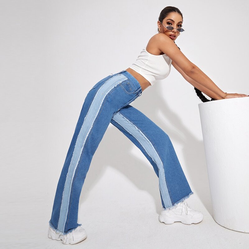 

High Waist Raw Hem Jeans, Light wash