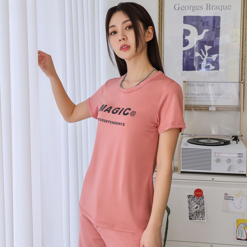 

Letter Graphic Round Neck Tee, Dusty pink