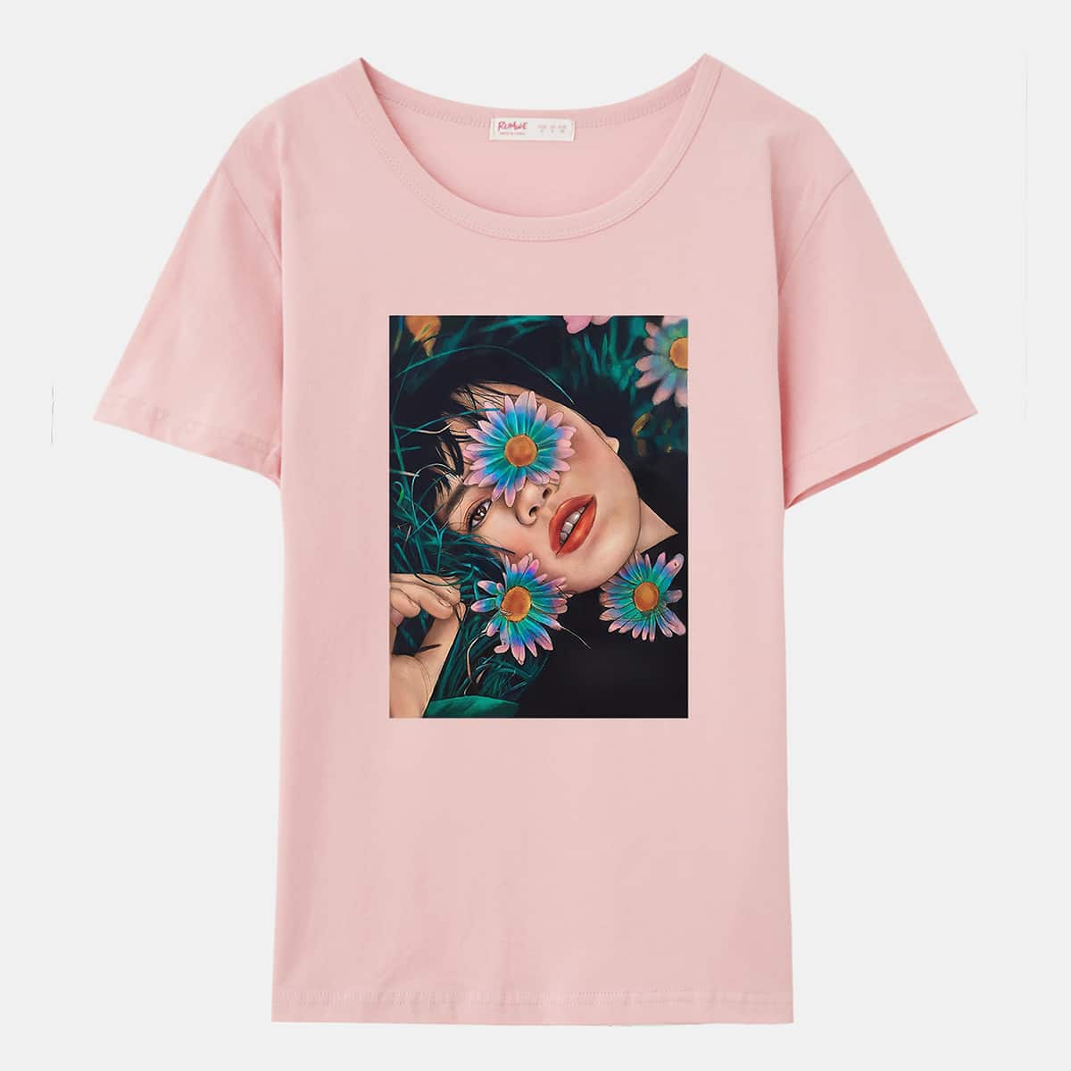 

ROMWE X Fuyuch7 Figure Graphic Tee, Pink