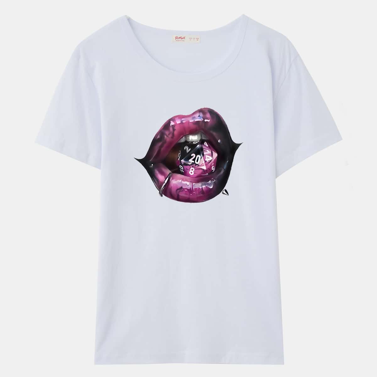 

ROMWE X Fuyuch7 Mouth Graphic Tee, White