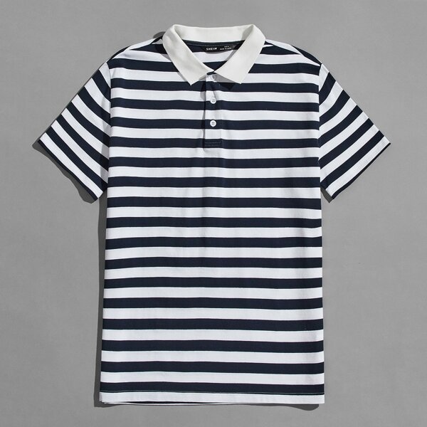 

Men Two Tone Striped Polo Shirt, Multicolor