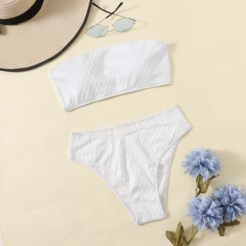 

Solid Bandeau Bikini Swimsuit, White