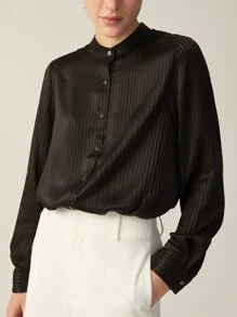 MOTF PREMIUM SILK STRIPED FABRIC TAILORED BLOUSE - Black - View 3