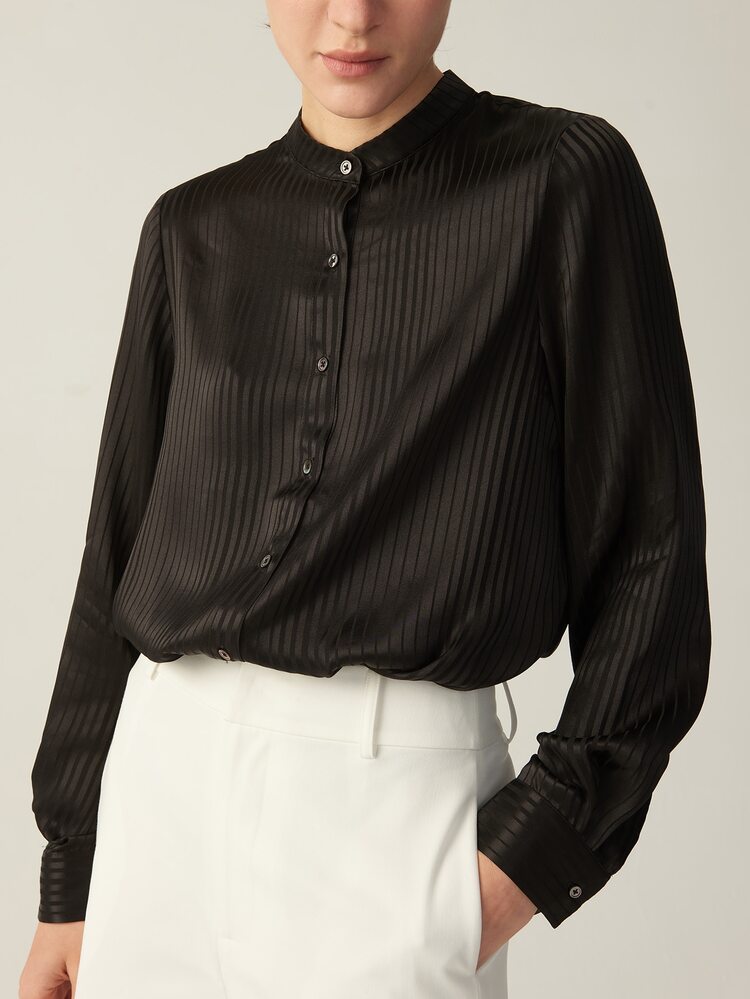 MOTF PREMIUM Camisa a medida sedosa de rayas - Negro - Añade 3