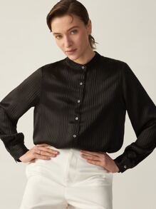 MOTF PREMIUM SILK STRIPED FABRIC TAILORED BLOUSE - Black - View 4