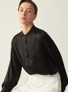 MOTF PREMIUM SILK STRIPED FABRIC TAILORED BLOUSE - Black - View 5