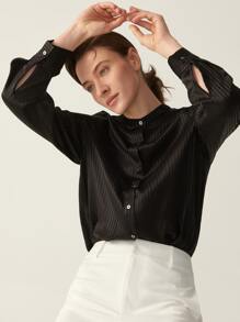 MOTF PREMIUM SILK STRIPED FABRIC TAILORED BLOUSE - Black - View 6