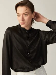 MOTF PREMIUM SILK STRIPED FABRIC TAILORED BLOUSE - Black - View 7