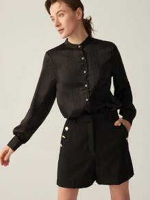 MOTF PREMIUM SILK STRIPED FABRIC TAILORED BLOUSE - Black - View 8