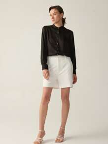 MOTF PREMIUM SILK STRIPED FABRIC TAILORED BLOUSE - Black - View 9