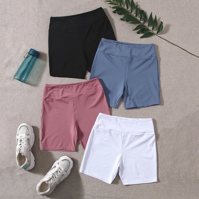 

4pcs Solid Sports Shorts, Multicolor