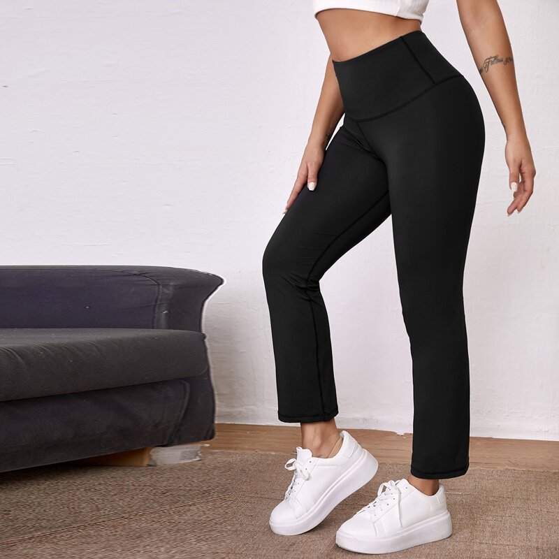 

Wide Waistband Solid Sports Pants, Black