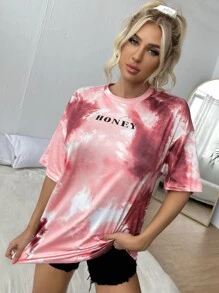 Muchica Tie Dye Honey Graphic Tee - Pink - View 5