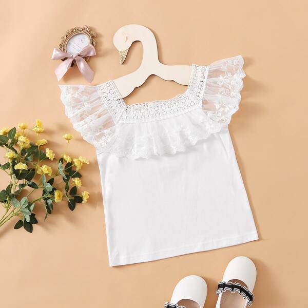 

Toddler Girls Contrast Lace Tee, White
