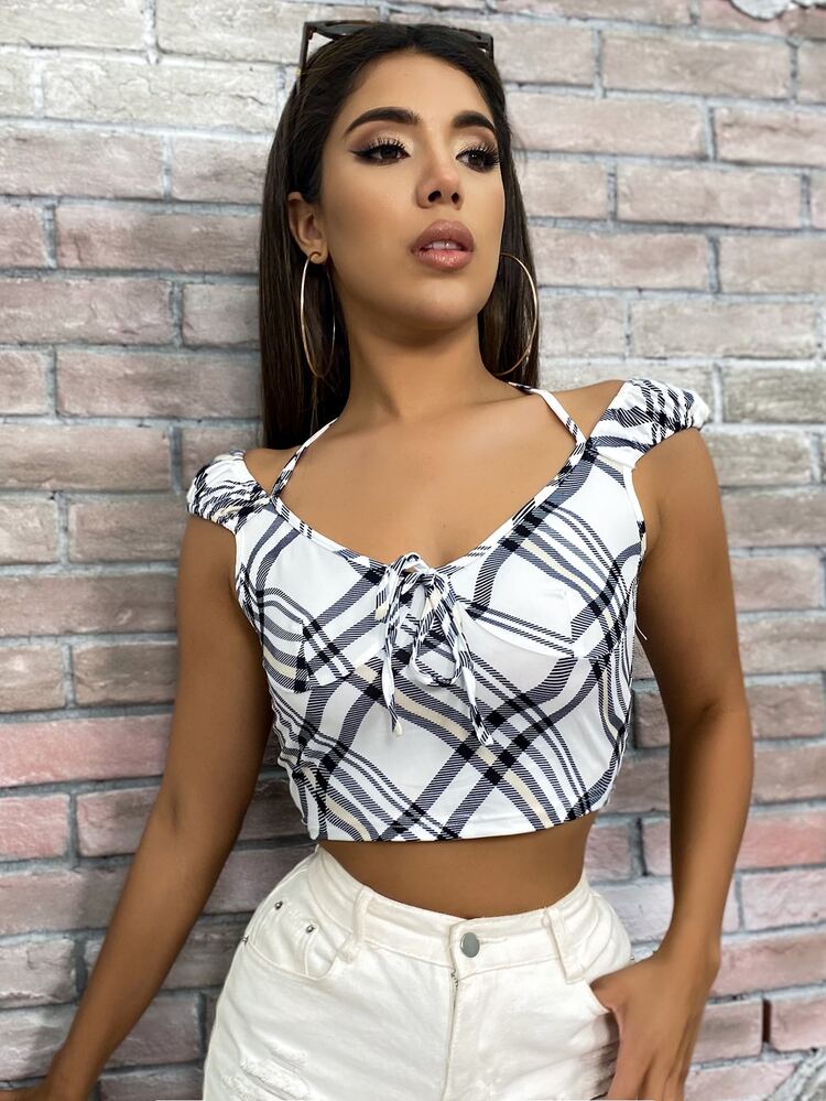 SHEIN Unity Áo nữ Xù Sọc ca rô Giải trí - Nhiều màu - Xem 3