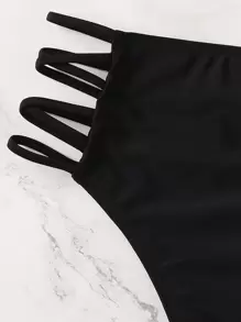 Swim Basics Summer Beach Cut-Out High Waisted Bikini Panty - Black - View 3